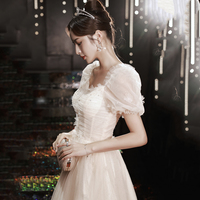 White tulle sequins long prom dress A line evening gown - Thumbnail 3
