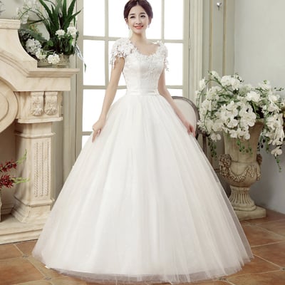 White tulle lace long prom gown wedding dress - Thumbnail 2