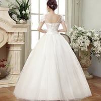 White tulle lace long prom gown wedding dress - Thumbnail 3