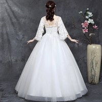 White v neck lace long prom gown evening gown - Thumbnail 2