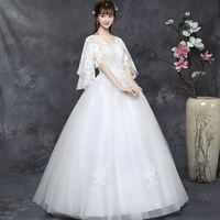 White v neck lace long prom gown evening gown - Thumbnail 5