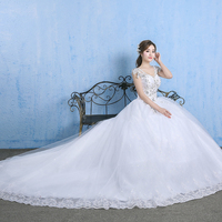 White lace long ball gown with train wedding dress - Thumbnail 4
