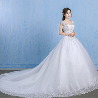 White lace long ball gown with train wedding dress - Thumbnail 1