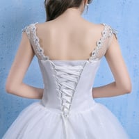 White lace long ball gown with train wedding dress - Thumbnail 3