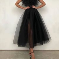 Luxury A Line Sweetheart Ostrich Feather Neck Spaghetti Straps Black Prom Dresses, Fashion Party Dresses - Thumbnail 1