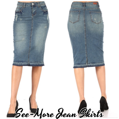 FINLEY DISTRESSED MID LENGTH VINTAGE DENIM SKIRT 