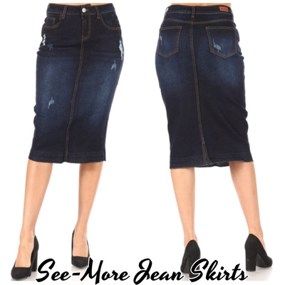 Finley distressed mid length dark denim skirt  - Thumbnail 5