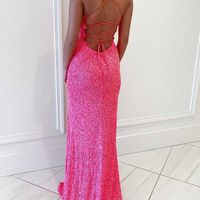Sparkly Mermaid Scoop Neck Spaghetti Straps Sequins Prom Dresses - Thumbnail 1