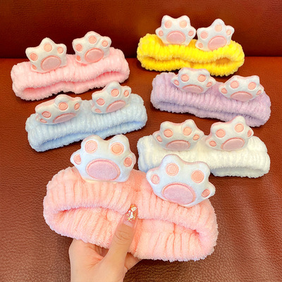 New sweet cartoon cat paw hair band cute face wash makeup headband