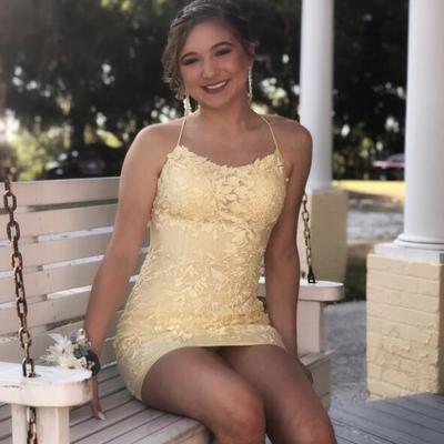 Yellow short homecoming dress with lace up back - Thumbnail 5