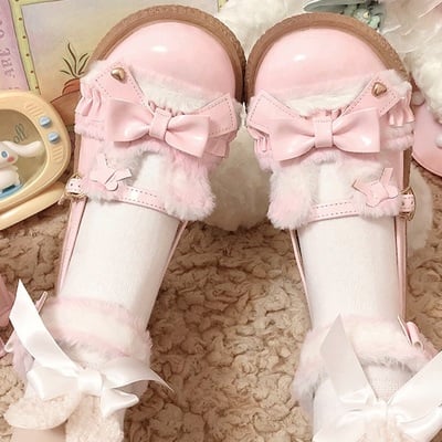 Sweet bunny doll thick winter velvet fur platform shoes