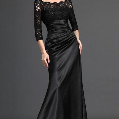 Off-the-shoulder 3 4 sleeves elastic mother of bridal dress - Thumbnail 4