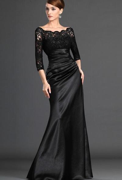 Off-the-shoulder 3 4 Sleeves Elastic Mother of Bridal Dress