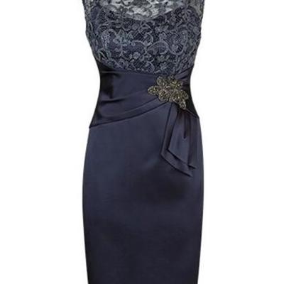 Simple short navy blue mother of the bride dress - Thumbnail 3