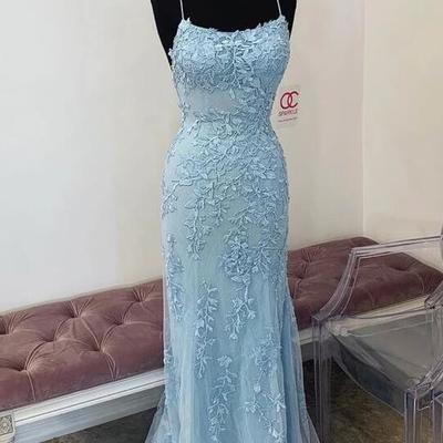 Mermaid light sky blue prom dresses,formal dresses - Thumbnail 2