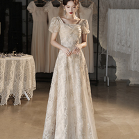 Cute tulle lace long prom dress A line evening gown - Thumbnail 1