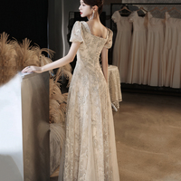 Cute tulle lace long prom dress A line evening gown - Thumbnail 2