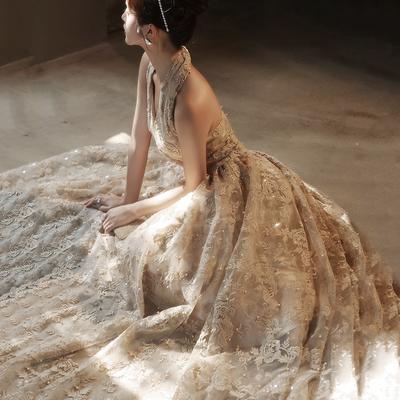 Stylish tulle lace long prom dress a line evening gown - Thumbnail 1