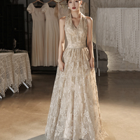 Stylish tulle lace long prom dress A line evening gown - Thumbnail 3