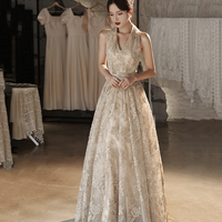 Stylish tulle lace long prom dress A line evening gown - Thumbnail 4