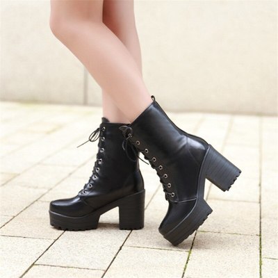  Chunky Block Square High Heel Combat