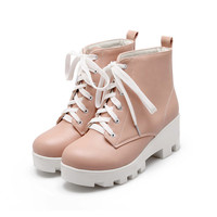  Fashion Round Head Thick Heel Martin Boots - Thumbnail 2