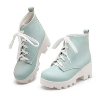  Fashion Round Head Thick Heel Martin Boots - Thumbnail 3