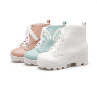  Fashion Round Head Thick Heel Martin Boots - Thumbnail 7