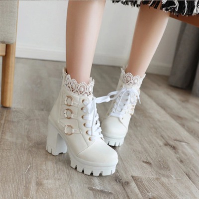 Chunky block high heel punk boots women