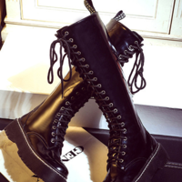 Gothic Women Lace Up Knee Thigh High Boots - Thumbnail 3