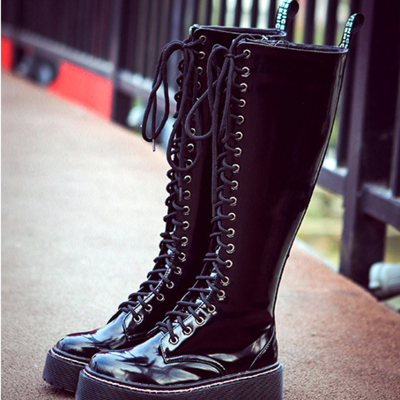 Gothic women lace up knee thigh high boots