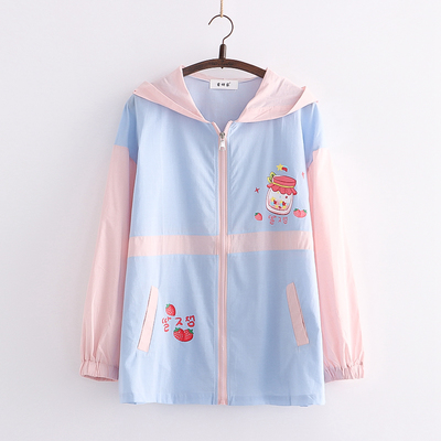 Women thin zipper hooded jackets strawberry