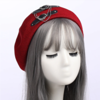  Gothic Punk Beret Black Women Breathable - Thumbnail 5