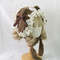  Girl Cat Ear Lace Trim Sweet Handmade Hat - Thumbnail 1