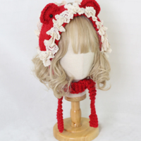  Girl Cat Ear Lace Trim Sweet Handmade Hat - Thumbnail 5