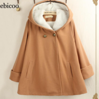 Coat Winter Women Double Breasted Solid  - Thumbnail 1