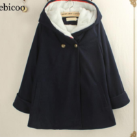 Coat Winter Women Double Breasted Solid  - Thumbnail 2