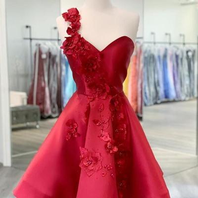 One shoulder short homecoming dress red prom dress - Thumbnail 3