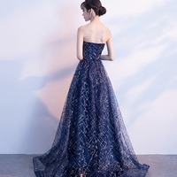 Blue tulle sequins long prom dress A line evening gown - Thumbnail 3