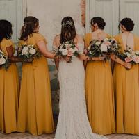 A Line Chiffon Yellow Long Bridesmaid Dress - Thumbnail 1