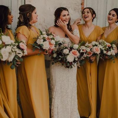 A line chiffon yellow long bridesmaid dress - Thumbnail 3
