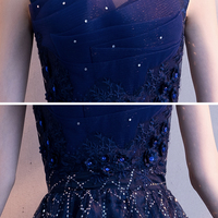 Blue v neck tulle sequins long prom dress blue evening gown - Thumbnail 6