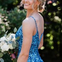 Sexy Mermaid Blue Sequin Long Prom Dress with Slit - Thumbnail 1