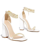 Square Toe Zipper Chain Ladies High Heels - Thumbnail 3