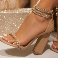 Square Toe Zipper Chain Ladies High Heels - Thumbnail 4