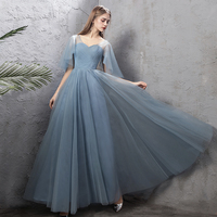 Blue tulle long prom dress A line evening dress - Thumbnail 2