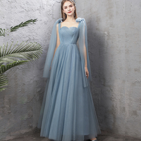 Blue tulle long prom dress A line evening dress - Thumbnail 3