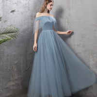 Blue tulle long prom dress A line evening dress - Thumbnail 6