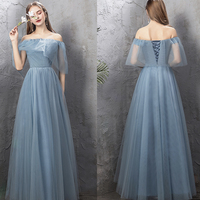 Blue tulle long prom dress A line evening dress - Thumbnail 7