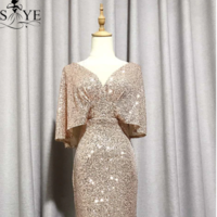  Evening Dresses Mermaid Short Sleeves Sexy V Neck - Thumbnail 2